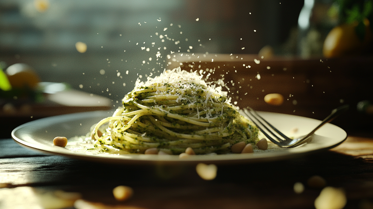 Preparação do macarrão ao molho pesto