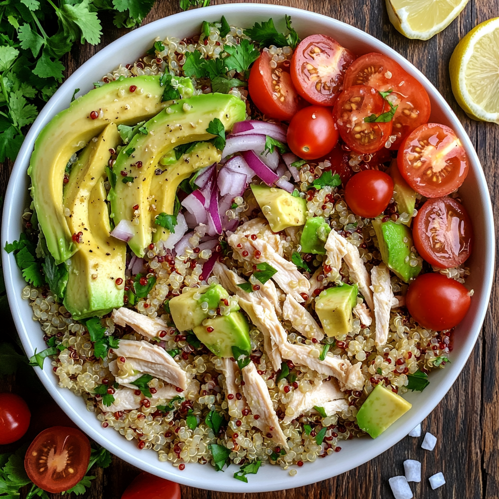 Salada de Quinoa com Abacate e Frango