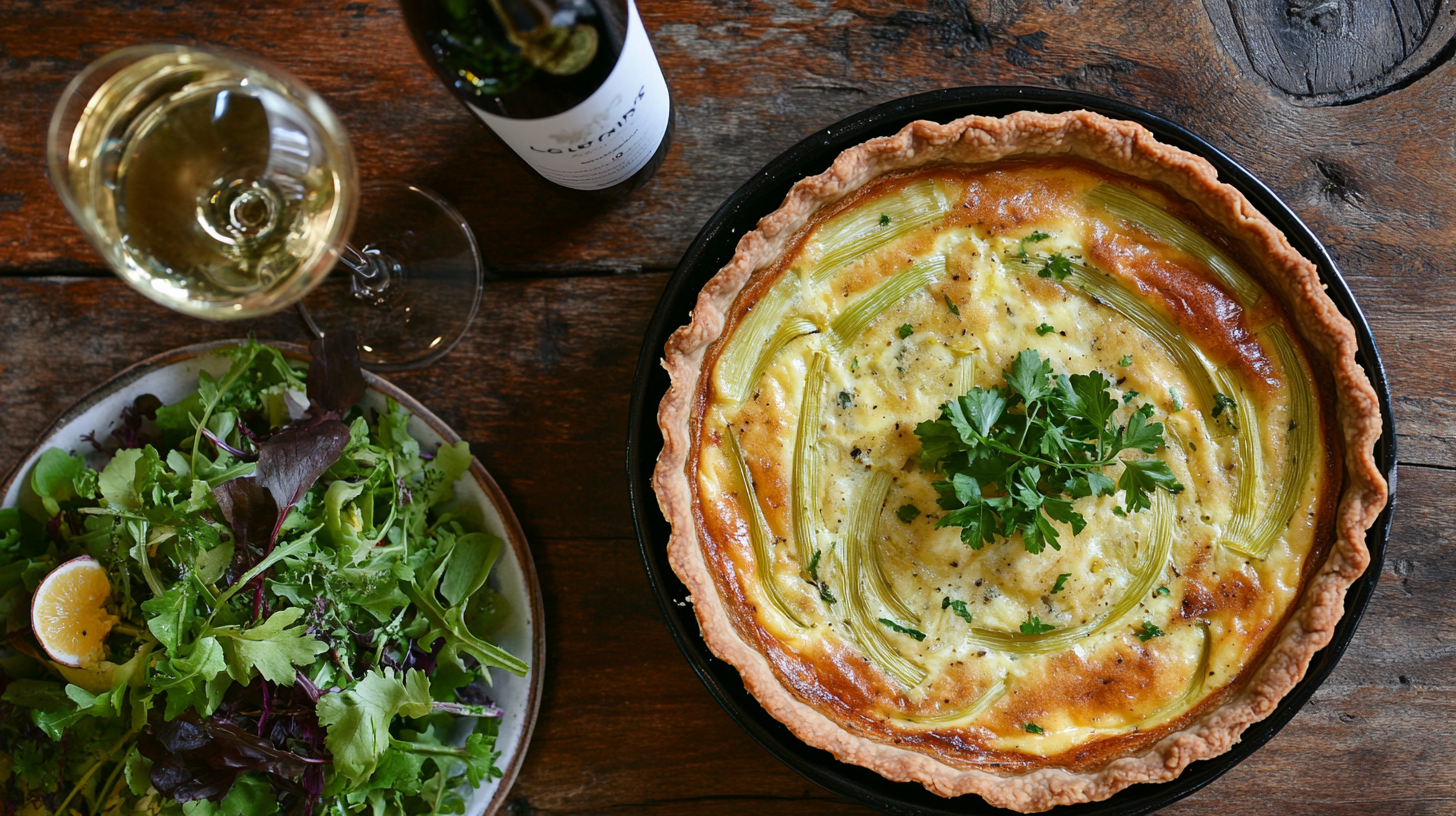 Quiche de Alho-Poró assada e pronta para ser servida