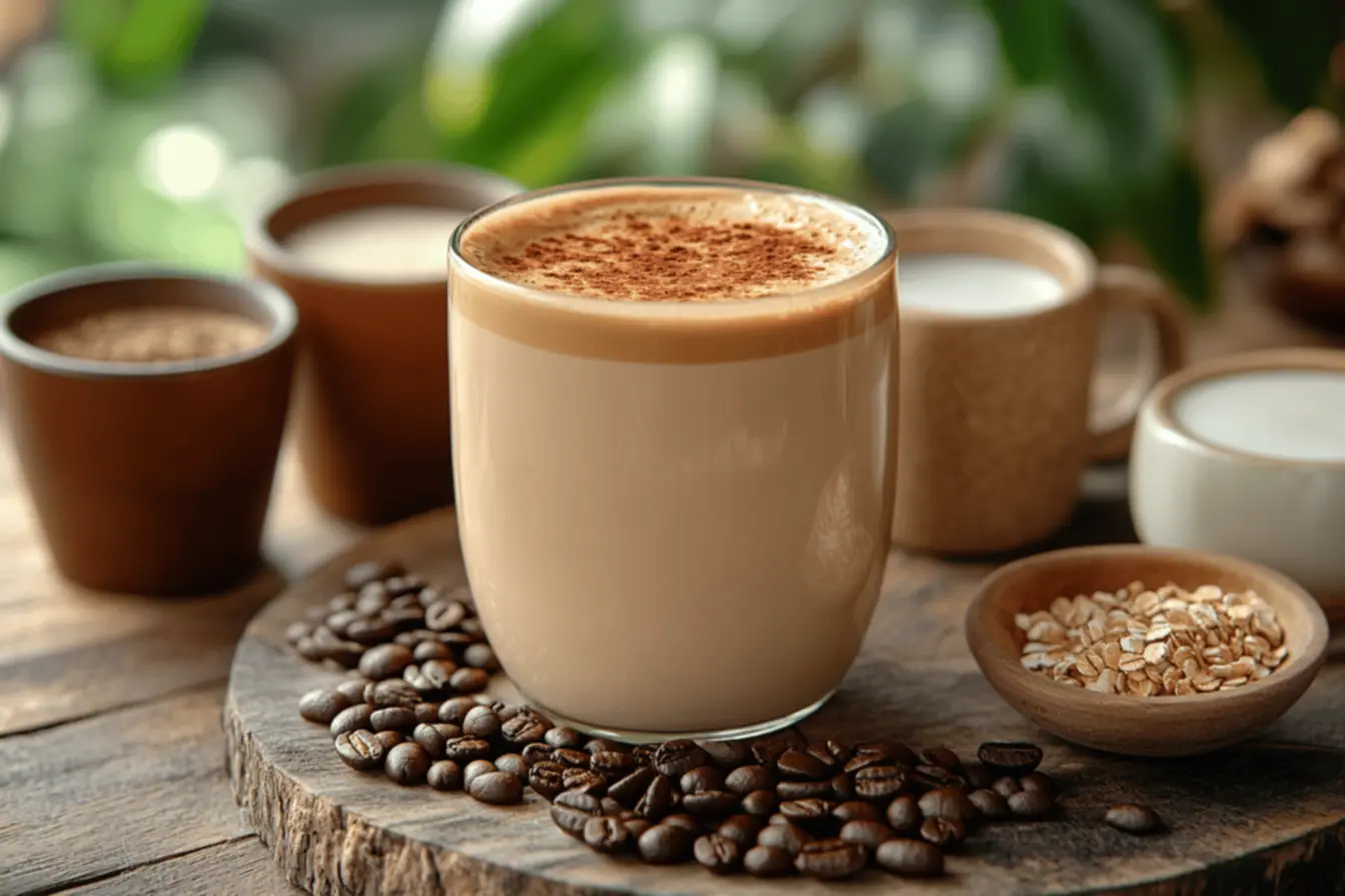 Café com leite vegetal em uma caneca