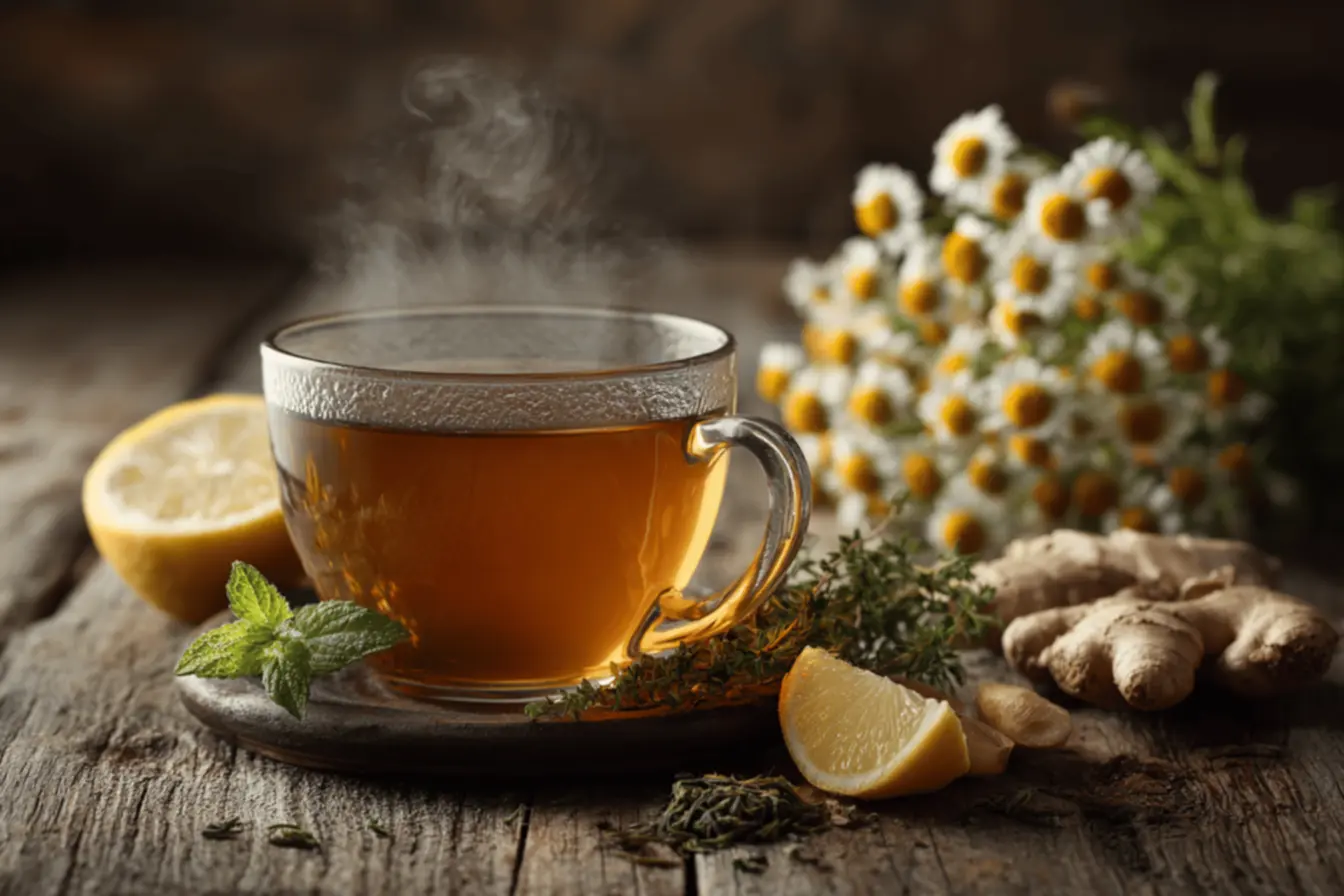 Uma xícara de chá natural em um ambiente relaxante