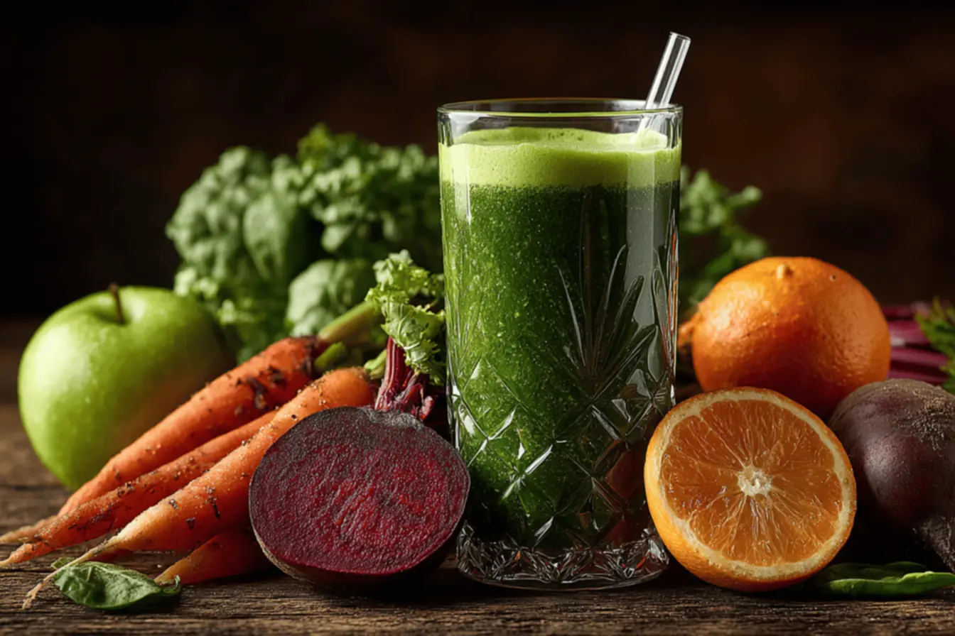 Suco verde energizante em copo transparente