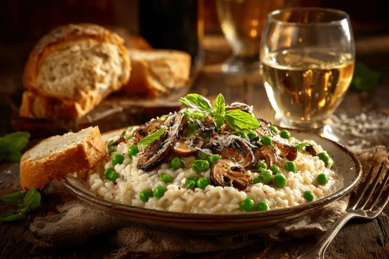 O risoto finalizado, decorado e pronto para servir