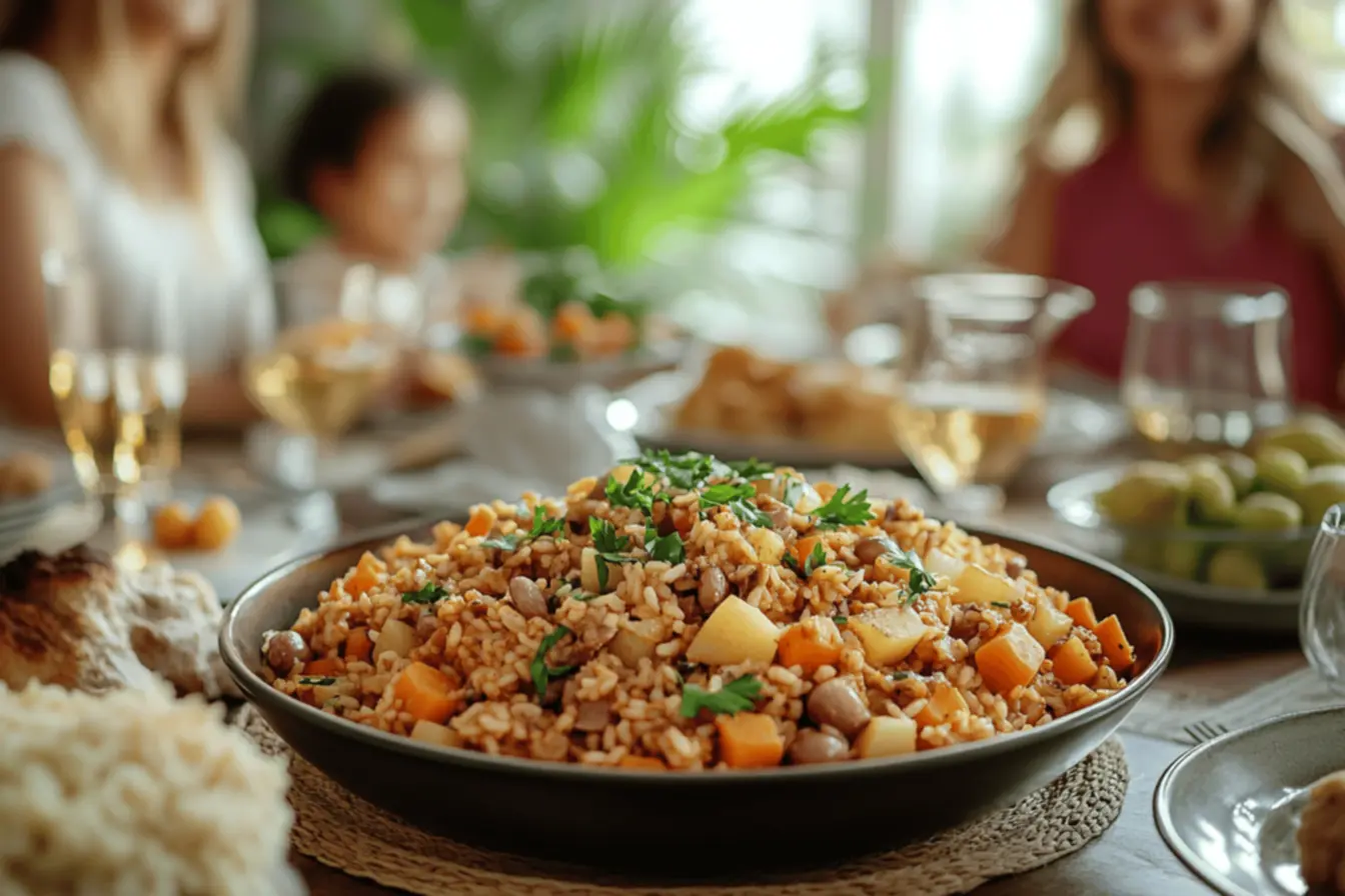 Deliciosa refeição de Arroz de Carne com Legumes