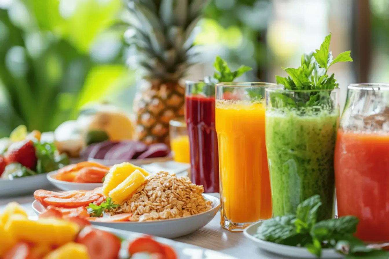 Delicioso suco natural de frutas e vegetais