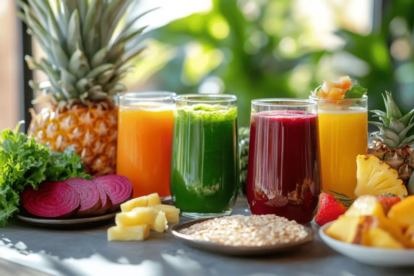 Sucos detox frescos e coloridos