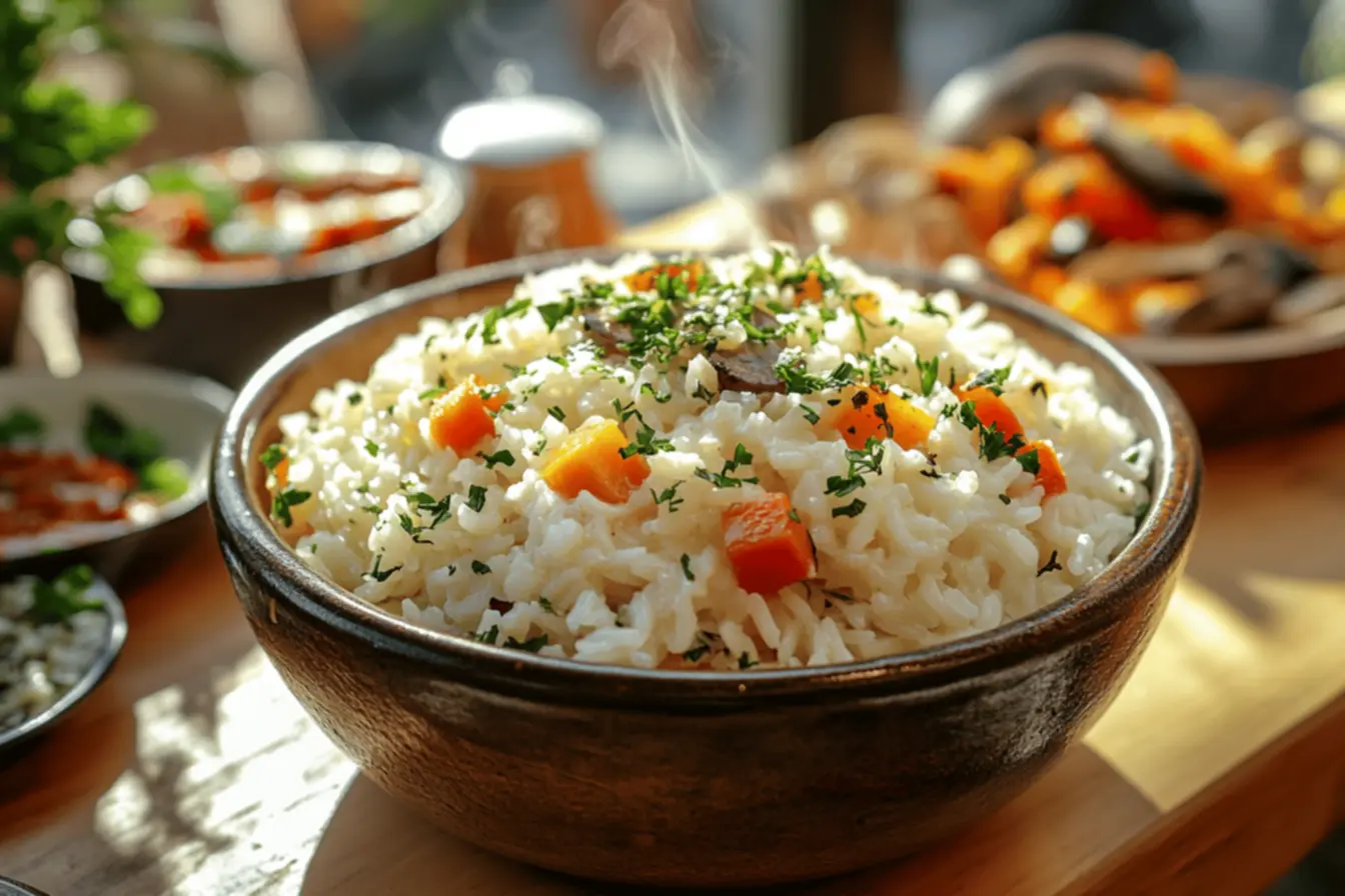 Arroz cozinhando em uma panela